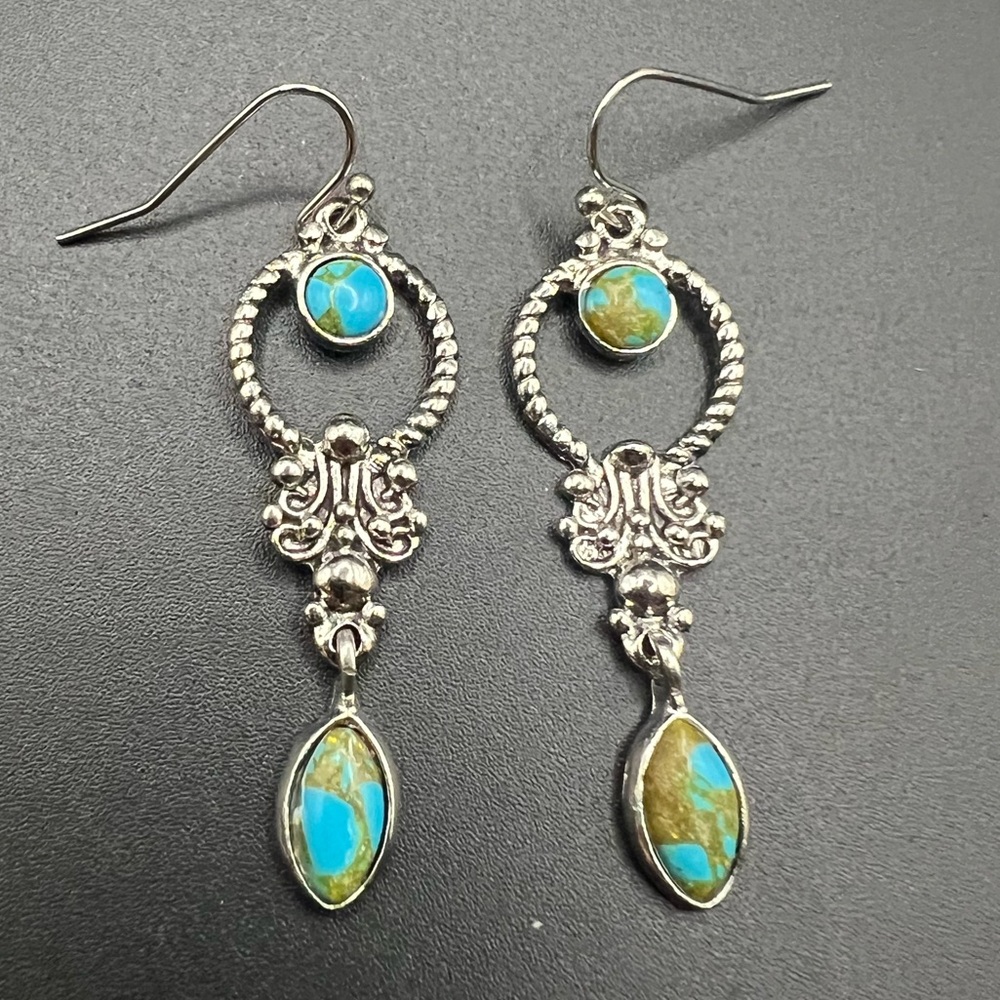 Boho Silver Tone and Turquoise Style Earrings - Picture 1 of 2